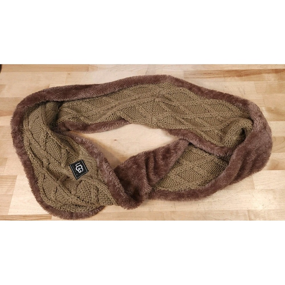 Brown UGG Infinity Scarf Knit Soft Wrap Faux Fur